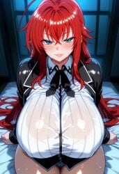 1girls ai_generated big_breasts bimbo blue_eyes blush breasts_bigger_than_head demon_girl female gigantic_breasts high_school_dxd huge_ass huge_breasts lipstick long_hair lustful_gaze massive_breasts musk pinwheeler red_hair rias_gremory seductive seductive_look skirt sweat thick_thighs wide_hips