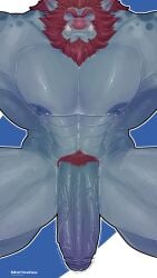 2025 4_eyes 9:16 abs anthro beard biceps big_nose blue_body blue_eyes digital_media_(artwork) facial_hair genitals hair hi_res humanoid humanoid_genitalia humanoid_penis league_of_legends long_ears long_hair looking_at_viewer male morinetsu multi_eye muscular muscular_anthro muscular_male muscular_thighs nipples nude pecs penis pubes riot_games simple_background solo tencent triceps troll_(mythology) trundle vein veiny_penis