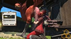 artist_upload chocobo debuff final_fantasy_xiv fully_clothed gameplay_mechanics hud hugging_penis large_penis penis size_difference status_effect steam triata_art viera zoophilia