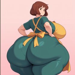 1girls ai_generated apron bbw gigantic_ass kiki's_delivery_service looking_back osono plump thick_thighs wide_hips