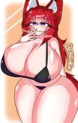 bensukun big_ass big_breasts blue_eyes fox fox_ears fox_girl fox_tail huge_ass huge_breasts hyper hyper_breasts massive_breasts nova_[bensukun] red_hair tail