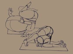 2girls amber_(brawl_stars) awkward_pose big_ass big_breasts brawl_stars breasts_bigger_than_head breasts_bigger_than_torso elpiromanias max_(brawl_stars) sketch yoga yoga_pants