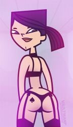 1girls ass black_bra black_hair black_panties bra garter_straps heather_(tdi) lingerie panties total_drama_island vaultman wedgie