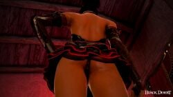 3d arab_female arabian_female ass back_view bdo beurette black_desert black_desert_online black_dress black_gloves black_hair black_panties commentary_request dark-skinned_female exposed game_screenshot gloves irl_character string_panties thighs thong yourbdoslave