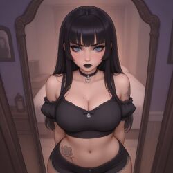 1girls ai_generated black_hair blue_eyes goth_girl light-skinned_female solo_female