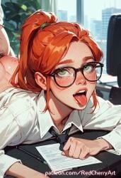 ai_generated anal crossdressing doggy_style femboy from_behind glasses office red_hair redcherryart sissy tongue trap