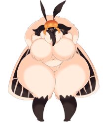 anthro bandage big_ass big_breasts big_thighs dewbber furry furry_female huge_ass huge_breasts huge_thighs hyper_ass hyper_thighs moth orange_hair thick_thighs v_sign wings