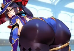 1girls ai_generated aqua_eyes ass ass_focus back bangs bent_over black_hair black_legwear blue_eyes blue_leotard blush bodysuit breasts cameltoe clothing curvaceous curvaceous_female curvaceous_figure curvy curvy_figure detached_sleeves earrings female female female_focus female_only from_behind genshin_impact gloves green_eyes hair_ornament hat headwear hoyoverse huge_ass inviting inviting_to_sex jewelry large_ass large_breasts legwear leotard lips long_hair looking_at_viewer looking_back mihoyo miyuai mona_(genshin_impact) pantyhose presenting presenting_ass presenting_hindquarters presenting_self seductive seductive_look seductive_smile shiny solo star_earrings thick_thighs thighs tied_hair twintails vision_(genshin_impact) voluptuous voluptuous_female witch_hat