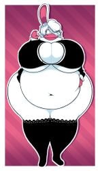 belly_overhang big_ass big_breasts black_clothing chubby chubby_female dewbber fat female furry furry_only hair_over_one_eye huge_ass huge_breasts hyper_ass hyper_thighs navel overweight overweight_anthro overweight_female scarf thick_thighs voluptuous voluptuous_female waving white_fur wide_hips