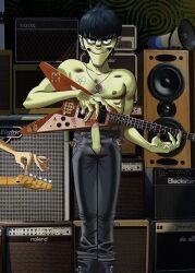 black_hair gorillaz green_skin male murdoc_niccals skinny