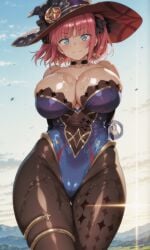 1girls ai_generated breasts cosplay female female_focus female_only genshin_impact go-toubun_no_hanayome large_breasts light-skinned_female light_skin looking_at_viewer mona_(genshin_impact) mona_(genshin_impact)_(cosplay) nakano_nino solo thick_thighs thighs wet wide_hips yuukiai