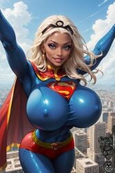 ai_generated big_breasts blue_eyes breasts bythebrokenone cosplay crossover_cosplay dark-skinned_female dark_skin dc dc_comics female hips huge_breasts human human_female hyper_breasts large_breasts long_hair looking_at_viewer marvel marvel_comics nai_diffusion ororo_munroe solo solo_female stable_diffusion storm_(x-men) supergirl supergirl_(cosplay) thick_thighs thighs white_hair wide_hips