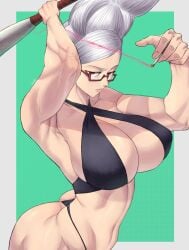 1girls 1milf 2025 armpits arms_up ayase_seiko baseball_bat bat beehive_hair beehive_hairdo big_ass bikini black_bikini black_bra black_panties black_underwear cigar cigarette dandadan female gilf glasses grandmother granny holding_baseball_bat holding_object holding_weapon huge_breasts instagram_link light-skinned_female limn044 long_hair looking_at_viewer mature_female melee_weapon milf muscular muscular_female older_female pink_smoke pulled_up_hair red_eyes solo solo_female tall_hair underwear updo white_hair