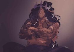 cookie_run dark_cacao_cookie detailled dilf human_artist long_hair male muscular_male no_ai solo solo_focus theoreoz