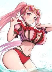 1girls female fire_emblem fire_emblem:_three_houses full_body gonzarez gonzarez1938 hilda_valentine_goneril huge_breasts light-skinned_female pink_eyes pink_hair solo solo_female twintails very_long_hair water white_background wide_hips