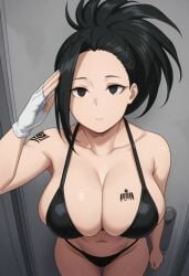 1girls ai_generated barcode barcode_tattoo bikini black_bikini black_eyes black_hair boku_no_hero_academia brainwashed brainwashing droneification dronification emotionless empty_eyes expressionless female female_focus female_only fingerless_gloves fringe gloves huge_breasts huge_nipples hypnosis identity_death medium_hair mental_transformation mind_control momo_yaoyorozu my_hero_academia pixai ponytail salute saluting tagme white_gloves yaoyorozu_momo