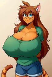 1girls 2025 ahoge ai_art ai_generated animal_ears animal_genitalia anthro areola areolae arms_behind_back blue_eyes blue_shorts breasts brown_hair brown_hair_female cat_ears cat_girl cat_tail catswithtits cleavage closed_mouth closed_mouth_smile collarbone colossal_breasts covered_nipples denim denim_shorts domestic_cat drawing february felid felid_humanoid feline feline_humanoid felis female female_only fur furry furry_breasts furry_ears furry_female furry_only furry_tail gigantic_breasts glasses gradient_background green_shirt huge_breasts hyper_areola hyper_areolae hyper_breasts kitten kittentits large_areolae large_areolae large_breasts large_hair light_yellow_background long_hair looking_at_viewer meow meowing orange_body orange_ears orange_fur orange_skin orange_tail pink_ears pink_nose porn pornography ronila_flavia_ginessan round_eyewear seaart.ai sex sexy short_shorts short_sleeves shorts simple_background smile solo solo_female solo_focus standing tail tail_down testicles the_tilampado_and_zhycip_show tontin_s.l.t whiskers xxx