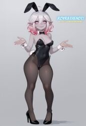 1girl ai_generated black_high_heels black_leotard black_pantyhose briar_(league_of_legends) bunnysuit cameltoe covered_nipples fake_animal_ears female full_body grey_background high_heels league_of_legends leotard multicolored_hair open_mouth pantyhose pink_hair pink_sclera playboy_bunny pointy_ears royrathehot sharp_teeth short_hair simple_background solo solo_female standing vampire watermark white_eyes white_hair