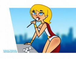 1girls accurate_art_style artist_name blonde_hair cosplay dc_comics leotard lindsay_(tdi) power_girl power_girl_(cosplay) total_drama_island vaultman white_leotard