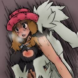 blue_eyes blush breast_slip breasts brown_hair empty_eyes female feral_on_human fucked_silly furfrou hat human inverted_nipples large_breasts long_hair nintendo nipple_slip nipples one_breast_out pokemon pokemon_(game) pokemon_xy pokephilia rape ruijiru serena_(pokemon) sex sweat tagme torn_clothes young zoophilia