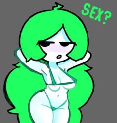 1female 1girls bikini character_request english_text female fnf fnf_mods friday_night_funkin friday_night_funkin_mod green_hair kiwi micro_bikini tagme_(character) text