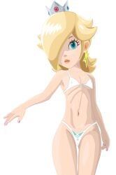 1girls alternate_version_available bikini blonde_female blonde_hair blonde_hair_female blue_eyes cameltoe crown curvy earrings fanart female female_only flat_chest hair_over_one_eye light-skinned_female light_skin lips long_hair mario_(series) nail_polish nintendo nipple_bulge on_model painted_nails platinum_blonde_hair princess princess_rosalina purple_nail_polish purple_nails rosalina skinny small_breasts solo star_earrings white_background white_bikini