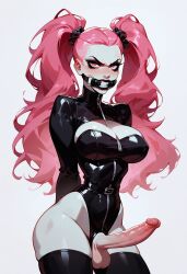 ai_generated big_breasts female goth_trap huge_cock pink_hair