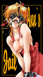 apron artist_request blindfold bondage breasts breasts_out character_request cuffs female gag gagged harness nipples open_mouth_gag ring_gag saliva source_request waitress