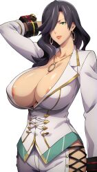 ai_generated amamiya_tsubaki big_breasts black_hair busty civitai cleavage female_focus god_eater huge_breasts massive_breasts mature_female mommy perfect_body sexy white_suit