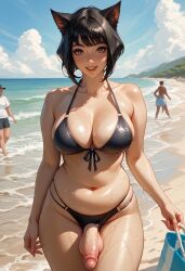 ai_generated anime beach bikini bulge catgirl female swimsuit