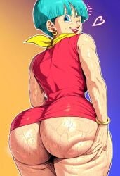 ai_generated ass big_ass big_breasts big_thighs blue_eyes blue_hair bubble_ass bubble_butt bulma_briefs d-art_style dragon_ball dragon_ball_z dress earrings enormous_ass fat_ass fat_butt huge_ass huge_butt large_ass large_butt lipstick massive_ass massive_butt milf nipples_visible_through_clothing pussy_visible_through_clothes red_dress scarf sweat sweaty_ass thick_ass thick_butt thick_thighs voluptuous voluptuous_female zeca997