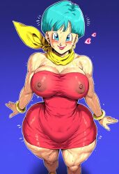 ai_generated big_breasts big_thighs blue_eyes blue_hair bulma_briefs dragon_ball dragon_ball_z dress earrings lipstick milf nipples_visible_through_clothing pussy_visible_through_clothes red_dress scarf sweat sweaty sweaty_butt thick_thighs voluptuous voluptuous_female zeca997