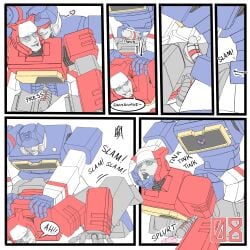 aggressive aggressive_sex aggressive_thrusting alien alien_humanoid autobot blaster_(transformers) blush blush_lines calling_out cock_teasing comic cybertronian decepticon doggy_style face_down_ass_up fuck_me_eyes holding_partner holding_partner's_head looking_back looking_pleasured mecha nuefass on_all_fours pleasure_face pounding_pussy pressing_button robot robot_alien robot_humanoid shoving simple_background simple_coloring simple_shading soundwave spread_legs teasing thrusting_into_pussy transformers transformers_g1