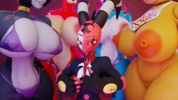 16:9 2024 3d_(artwork) animatronic anthro areola avian barely_visible_genitalia barely_visible_vulva bib big_breasts bikini bird black_body black_fur blitzo_(helluva_boss) blue_body breasts canid canine chicken choker clothed clothed_female clothed_male clothing countershading demon digital_media_(artwork) el_arca faceless_character faceless_female facial_markings felid female fingerless_gloves five_nights_at_freddy's five_nights_at_freddy's_2 forehead_tattoo fox foxy_(fnaf) fur galliform genitals gloves gold_(metal) gold_choker gold_jewelry gold_necklace group handwear head_markings hellaverse helluva_boss hi_res horn huge_breasts humanoid imp jewelry lagomorph legs_together leporid lpyro9 machine male male_focus mammal markings navel necklace nipple_outline nipples nude nude_female pantherine panthy phasianid purple_bikini purple_clothing purple_swimwear rabbit red_body red_eyes red_skin robot robot_joints runaboo_chica scottgames solo_focus striped_horn stripes suit swimwear thick_thighs toy_bonnie_(fnaf) toy_chica_(fnaf) two-piece_swimsuit vulva white_body white_countershading white_fur white_markings widescreen yellow_body yellow_sclera