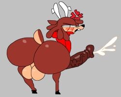 1boy angry anthro antlers ass back_view backsack balls big_ass big_balls blush bottomless brown_fur cain_(superiorfoxdafox) cock cum cumming cumshot deer fur furry furry_only grey_background hair hoodie hooves male male_only mammal red_clothing simple_background superiorfox tagme tail topwear veiny_penis