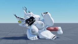1boy 1girls 3d animated areolae balls baseplate breasts cum cum_in_pussy cum_inside disembodied_penis furry furry_only knot malfunction nekomaniaa nipples one_leg_up protogen pussy roblox roblox_avatar robloxian shorter_than_30_seconds sound tagme thighs video white_fur