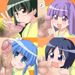 clothing glasses himeko_katagiri oral_sex pani_poni_dash! pubic_hair rei_tachibana rokugou-san sayaka_suzuki yuma_kashiwagi