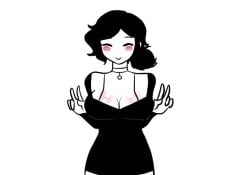 1girls 2d animated ashley_graves big_breasts black_hair blush bouncing_breasts breasts choker cleavage closed_eyes clothed female female_only holothes no_sound peace_sign ponytail solo solo_female tagme the_coffin_of_andy_and_leyley video