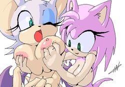 amy_rose anthro color female female_only fur furry furry_only green_eyes groping hedgehog multiple_females nem nude open_mouth pink_fur rouge_the_bat sega short_hair simple_background sonic_(series) thefuckingdevil uncensored white_background white_fur yuri