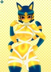 1girls 2017 abs alternate_body_type alternate_breast_size animal_crossing ankh ankha anthro areola black_eyes blush breasts colored_nails dotted_background egyptian felid feline felis female female_only fur furry furry_only hair hi_res jewelry looking_at_viewer mammal multicolored_hair naked navel necklace nintendo pattern_background pussy razplus short_hair simple_background smile solo suntan tail tan_line thick_thighs two-tone_hair video_games watermark