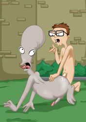 2boys alien american_dad american_mythology anal artist_request batothecyborg classic_alien doggy_style grey_alien male_only male_penetrating_male mythology north_american_mythology public_domain roger_smith roswell_grey steve_smith urban_legend yaoi