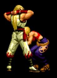 1boy 1girls andy_bogard animated blonde_hair blue_mary fellatio female human humanoid king_of_fighters male oral pixel_art snk sprite straight