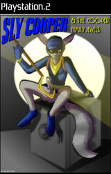 00s 1boy 2005 anthro ass balls bandit_(artist) box_art cover erect_penis erection fur furry furry_only game_cover male male_only penis playstation playstation_2 raccoon sly_cooper sly_cooper_(series) smooth_fur solo tagme video_games