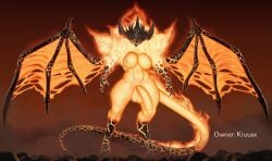 absurd_res abyssal_netherborne_(kruuxx) apulaz balls big_breasts big_penis breasts demon elemental_creature female fire fire_creature flaming_body flaming_eyes flaming_tail futanari genitals gynomorph hi_res hooves humanoid intersex monster monster_girl monster_girl_(genre) muscular muscular_female navel nazahvazul netherborne_(kruuxx) nipples nude orange_body penis solo tail thick_thighs torn_wing wings