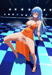 1girls ai_generated bare_arms bare_legs bare_shoulders bare_thighs blush cleavage full_bodysweat legs long_hair original original_character shiny_skin sweatdrop sweating thighs yeyehuh