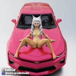 3d ahsoka_tano alien alien_girl blender blue_eyes breasts car female female_only legs_apart looking_at_viewer orange_body pussy solo star_wars star_wars:_the_clone_wars thighs vagina vane3d