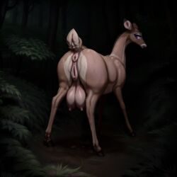 ai_generated cervid cervine crotchboobs crotchboobs_visible_through_thighs deer equine_pussy feral feral_only forest huge_crotchboobs looking_back night