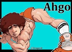 ahgo_(zenpei) ass_up bara bent_over jack-o'_pose male male_only muscles muscular shirtless shorts solo solo_male zenpei