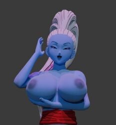 3d angel blue_eyes blue_skin dragon_ball dragon_ball_super goddess huge_breasts isquashyou looking_at_viewer looking_down smile solo solo_female vados white_hair