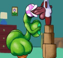 animal_crossing anthro ass balls big_breasts big_butt big_penis breasts duo elemental_creature eyeless fellatio female flora_fauna genitals genji_(animal_crossing) green_body hi_res huge_breasts huge_butt huge_cock jovi_cap lagomorph larger_female leporid male male/female mammal mario_(series) mario_bros nintendo oral penile penis piranha_plant plant plant_pot rabbit sex size_difference smaller_female thick_thighs vein veiny_penis white_body